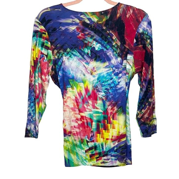 Women's bright tie dye faux wrap  Y2K 90s stretch top size M/L - Picture 5 of 6